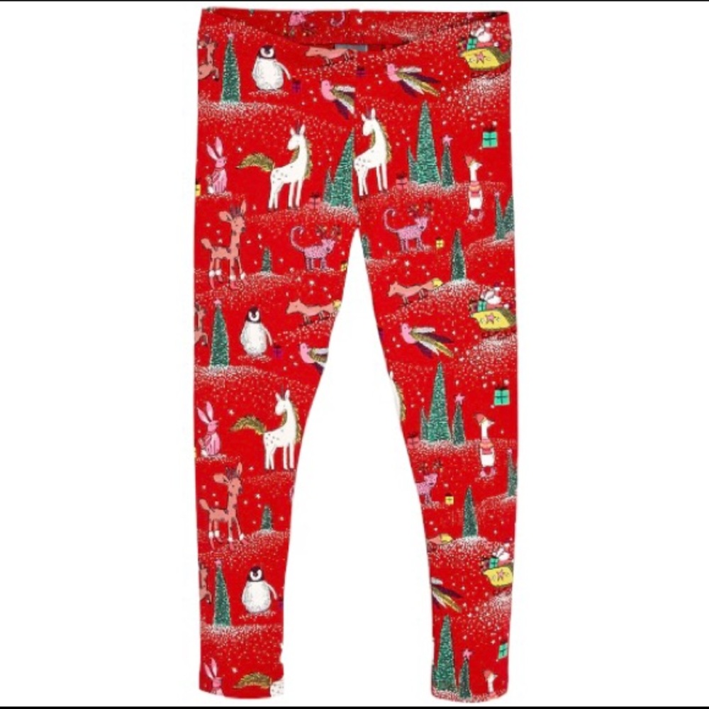 NEXT Christmas Festive Unicorn Print Leggings With Elastic Waistband Red Girl 5Y